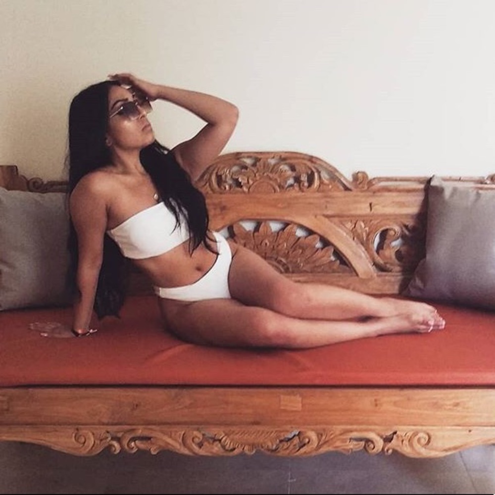 White bandeau high waisted swimsuit